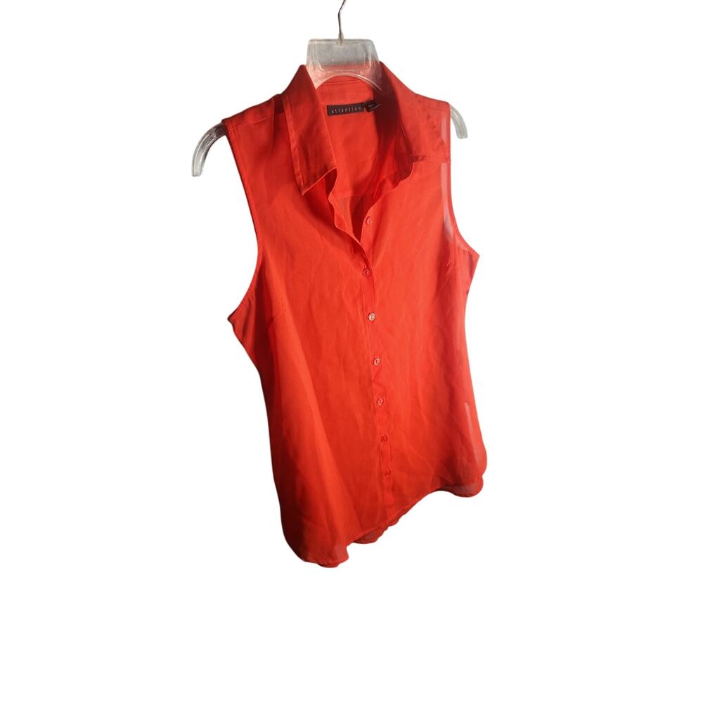 Attention Womens Sheer Sleeveless Collard Top button up red NWT sz Medium
